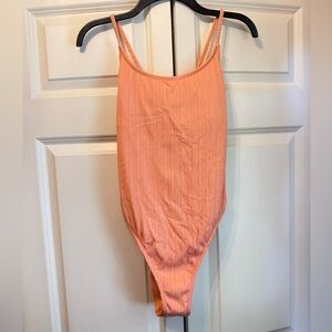 Xhilaration Peach Ribbed One Piece Swimsuit with Crisscross Back Straps- Size XL